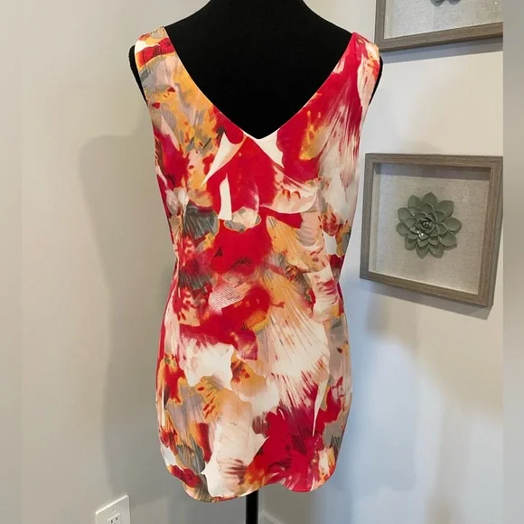 RW&CO. Vibrant Pink/Orange/White Abstract Sleeveless Blouse EUC - Picture 4 of 11